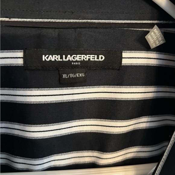 Karl Lagerfeld Black and White Striped Dress Shirt - Picture 3 of 5